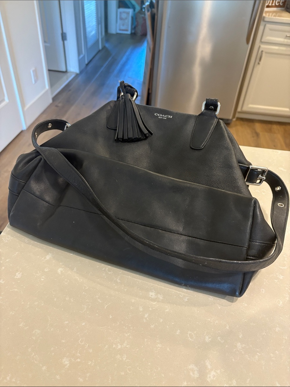 Coach Black Leather Satchel with Tassel Accent - Picture 2 of 7
